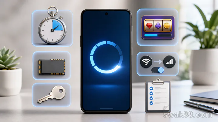 Android app update test with timer, storage, login, network, and checklist