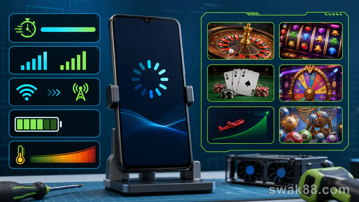 A budget Android phone on a casino game performance test bench